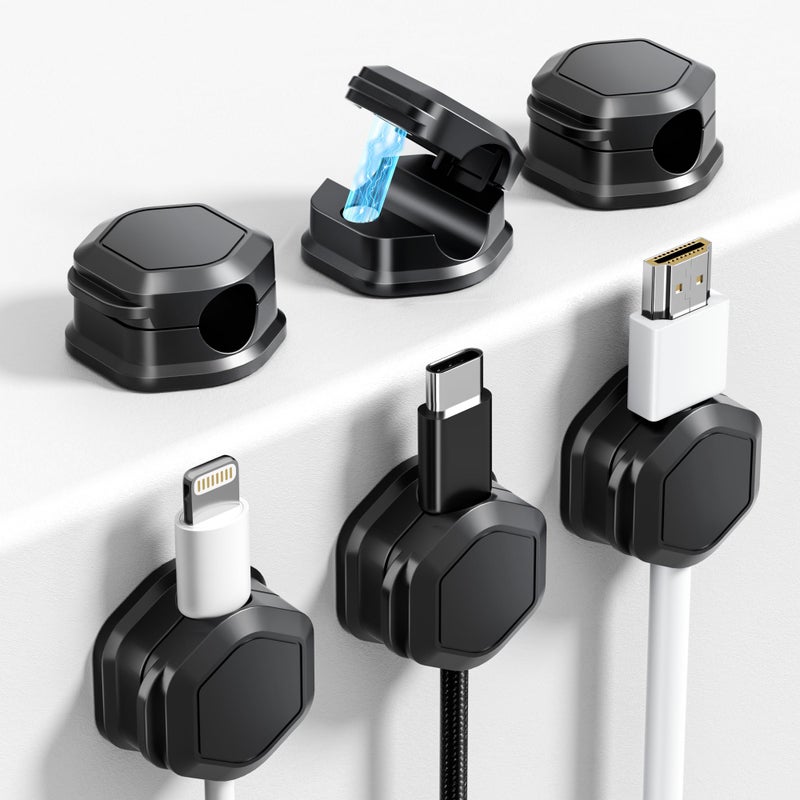 Cuworlis 6 Pack Magnetic Cable Clips [Cable Smooth Adjustable] Cord Organizer - Cuworlis Adhesive Wire Holder, Under Desk Cord Holder Keeper for Home Office Desk Phone Car Wall Desktop Nightstand Cabinet - Image 1