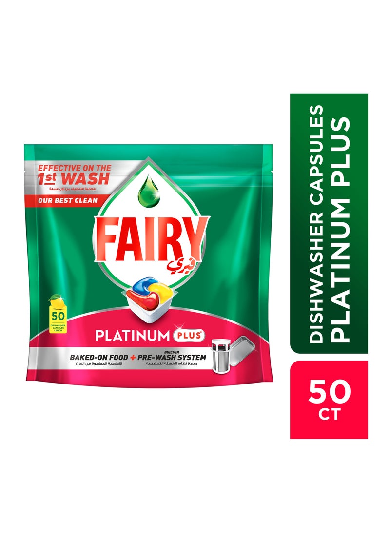 Fairy Platinum Plus Lemon Dishwasher Capsules - 50 Tabs  - Image 1