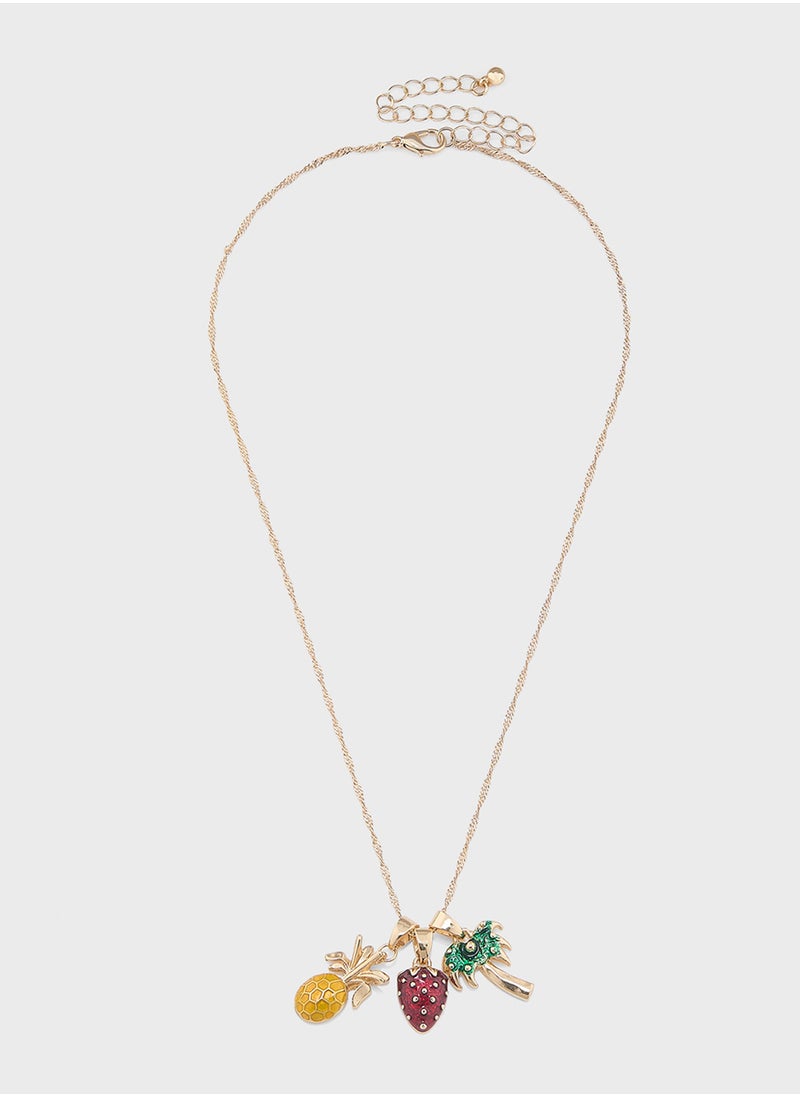 Ginger - Pineapple Pendant Chain Necklace With Two Mix Pack Pendants - Image 1