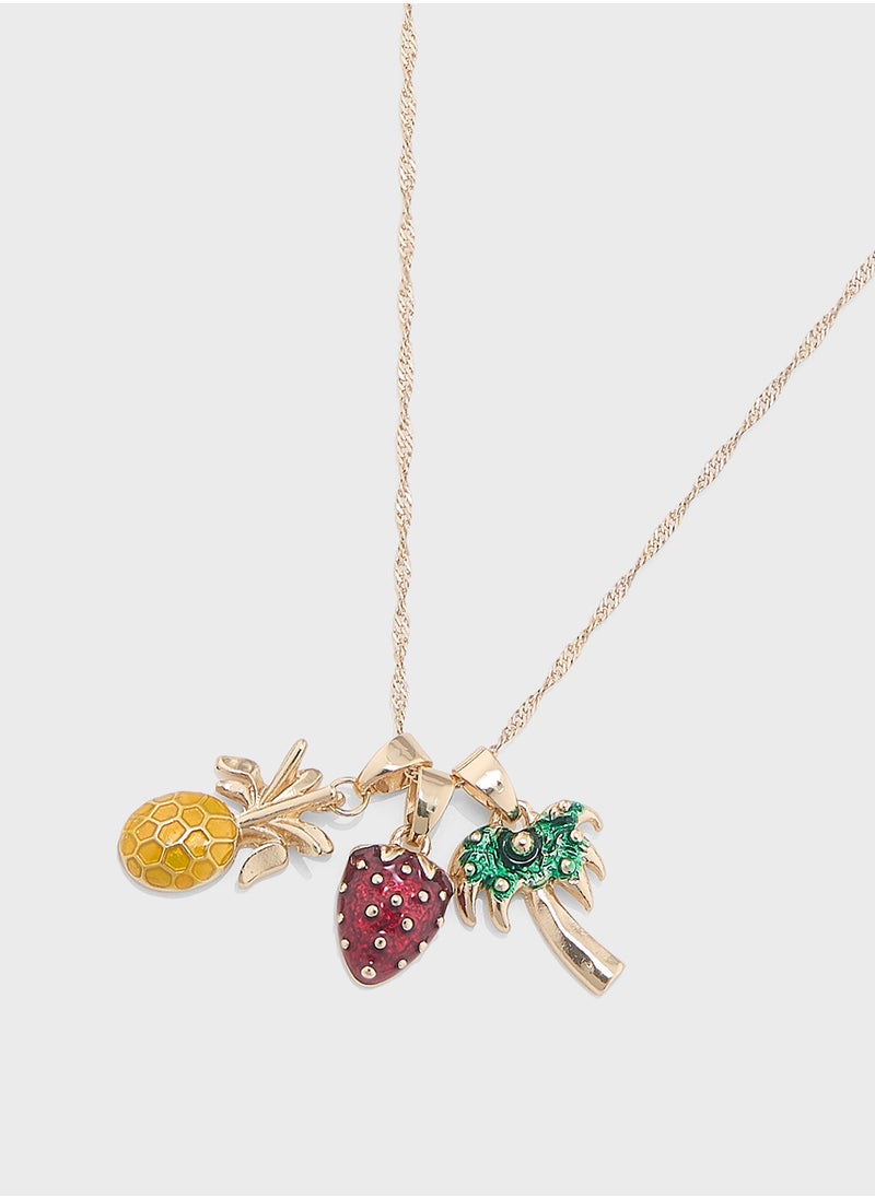 Ginger - Pineapple Pendant Chain Necklace With Two Mix Pack Pendants - Image 1