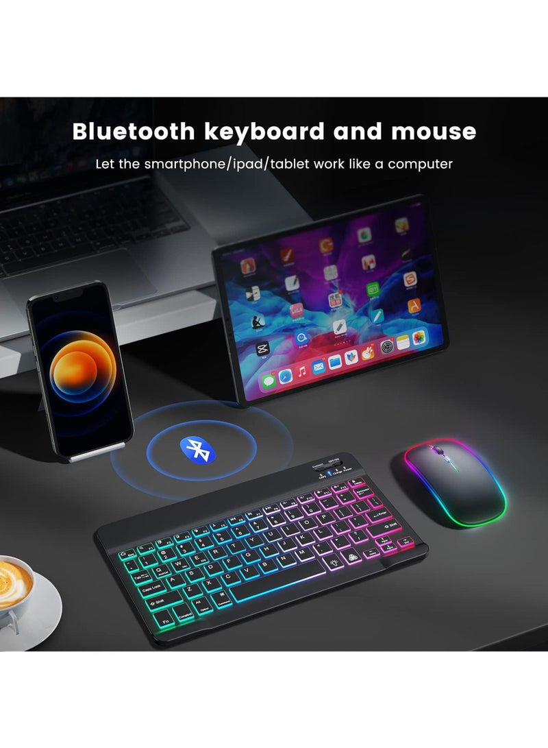 Rock Pow Ultra-slim Bluetooth Keyboard and Mouse Combo for iPad Rechargeable Wireless Keyboard & Mouse with 7-Color Backlit Compatible with iPad 9th/8th Gen iPad Pro/Air/Mini iPhone14/13/12 Pro - Image 2