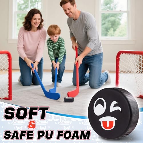 Retrora 24 Pcs Foam Ice Hockey Pucks with Emotions Faces & Mesh Bag - Mini Indoor 3" Funny Hockey Pucks for Practice, Training, Birthday Party Favors & Fun Gift Decoration - Image 3