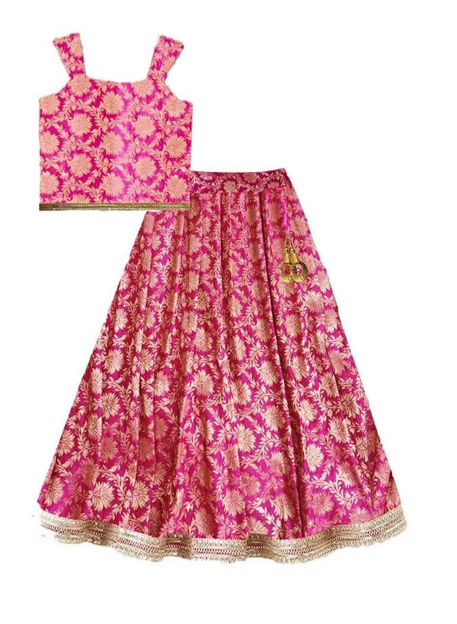 HIBA CREATIONS Baby Girl kids Readymade Banarsi lehenga choli set in Rani Pink Color 7-8 years - Image 1