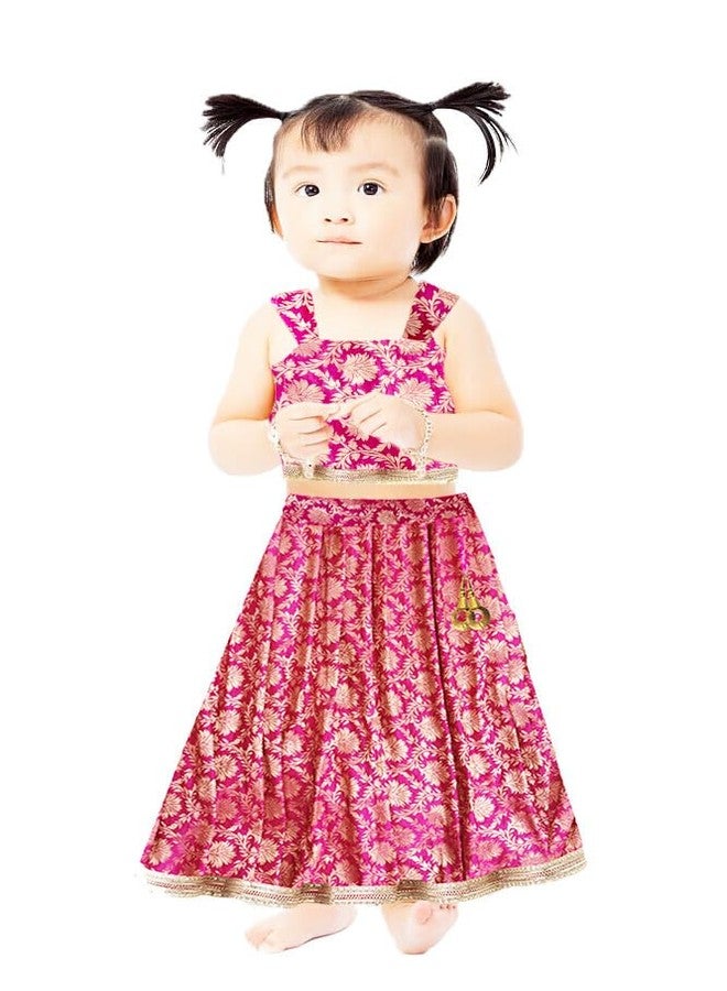 HIBA CREATIONS Baby Girl kids Readymade Banarsi lehenga choli set in Rani Pink Color 7-8 years - Image 2
