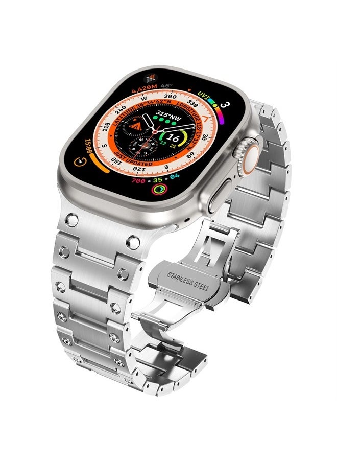 WINGLE - Compatible with Apple Watch Ultra Band 49mm 45mm 44mm 42mm Series 8 7 SE Men, Stainless Steel Metal Watch Bands Wristband for iWatch Strap Series 8 7 SE 6 5 4 3 2 1 Bracelet Women, Silver - Image 1