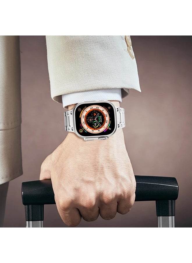 WINGLE - Compatible with Apple Watch Ultra Band 49mm 45mm 44mm 42mm Series 8 7 SE Men, Stainless Steel Metal Watch Bands Wristband for iWatch Strap Series 8 7 SE 6 5 4 3 2 1 Bracelet Women, Silver - Image 1