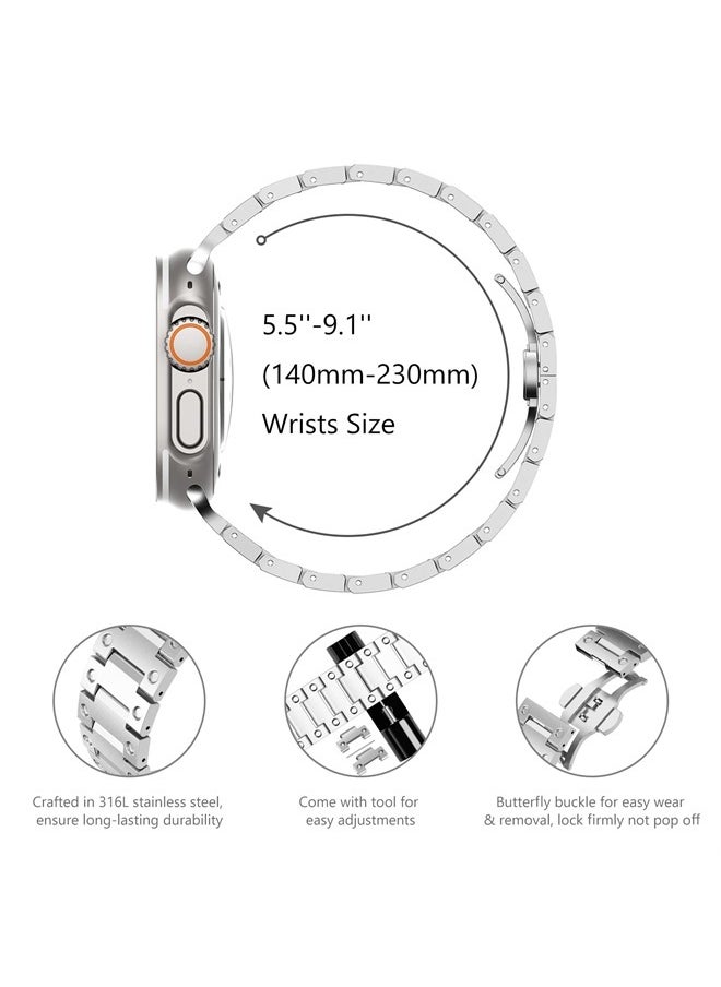 WINGLE - Compatible with Apple Watch Ultra Band 49mm 45mm 44mm 42mm Series 8 7 SE Men, Stainless Steel Metal Watch Bands Wristband for iWatch Strap Series 8 7 SE 6 5 4 3 2 1 Bracelet Women, Silver - Image 1