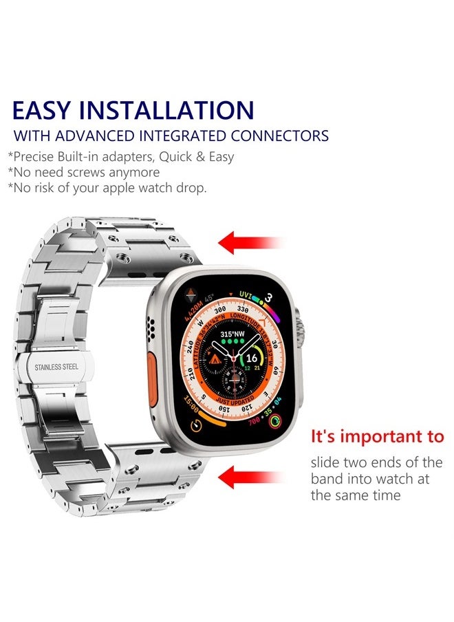 WINGLE - Compatible with Apple Watch Ultra Band 49mm 45mm 44mm 42mm Series 8 7 SE Men, Stainless Steel Metal Watch Bands Wristband for iWatch Strap Series 8 7 SE 6 5 4 3 2 1 Bracelet Women, Silver - Image 1