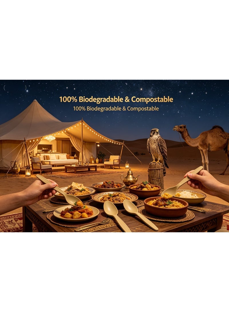 Eco ZXING Cutlery Gift Premium Eco-Friendly Luxury Biodegradable Bamboo Party Tableware Set 150 Count 7 Inch Disposable Spoons (Brown, Food Grade Bamboo Fiber, Plastic Free, Non - Toxic, 100% Biodegradable & Compostable) for Wedding, Birthday, Picnic & All Event Celebrations, Gfit - Image 2