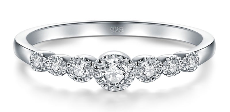 BORUO 925 Sterling Silver Ring, Cubic Zirconia CZ Eternity Engagement Wedding Band Ring Size 7 - Image 2
