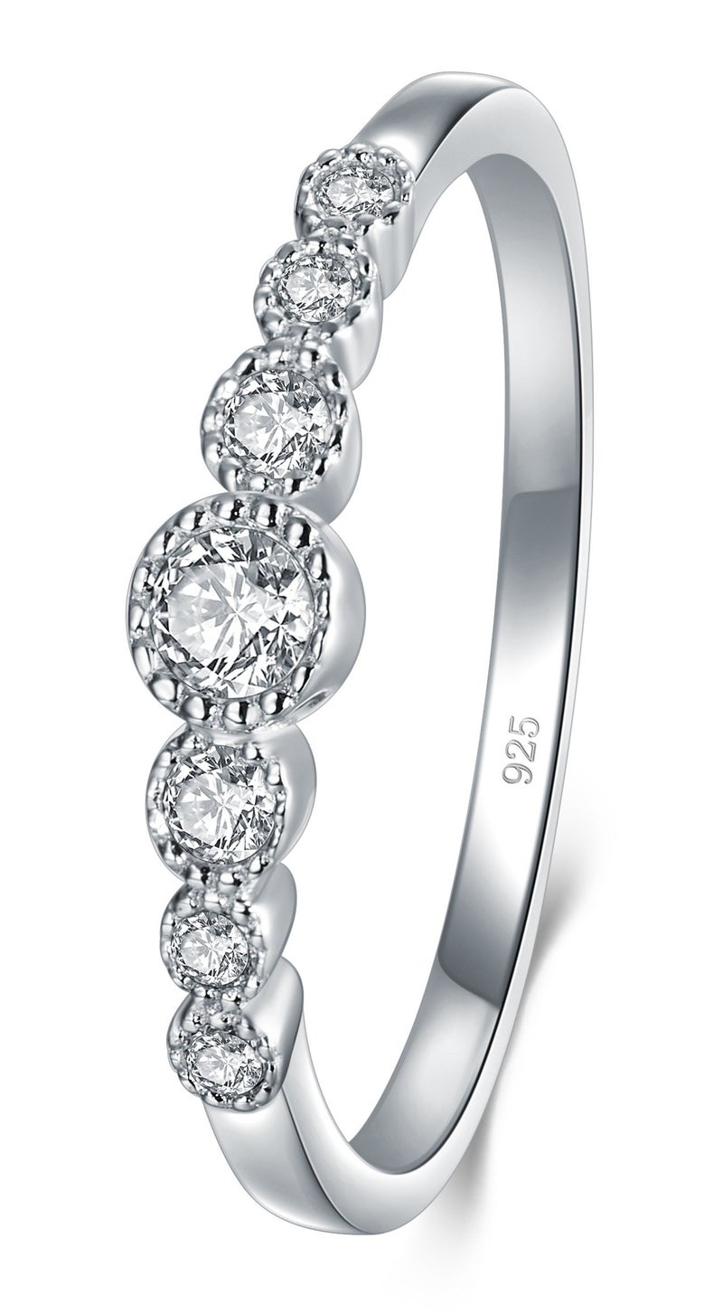 BORUO 925 Sterling Silver Ring, Cubic Zirconia CZ Eternity Engagement Wedding Band Ring Size 7 - Image 1