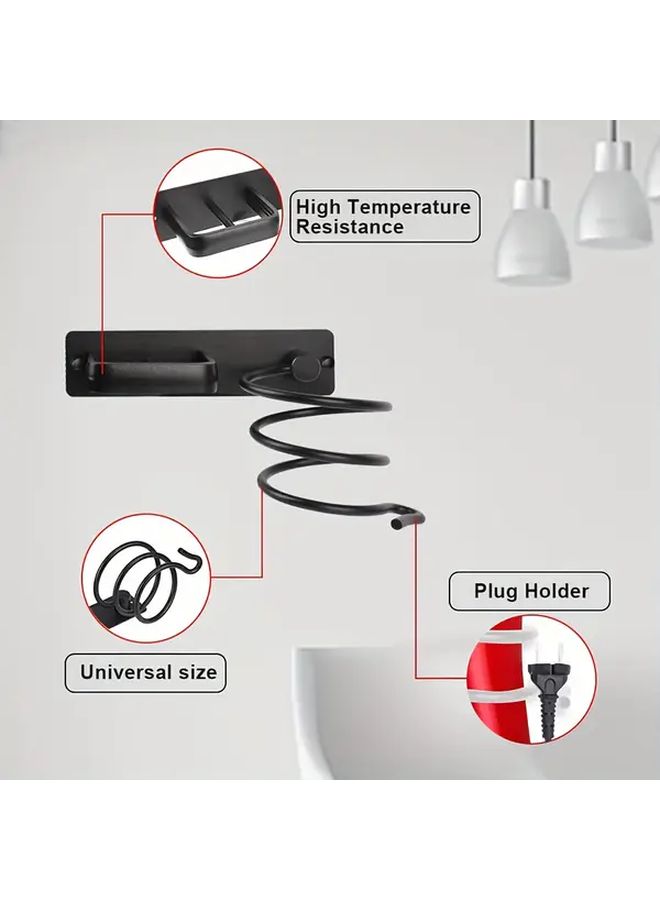 Black Hair Dryer Holder with Hole Punching for Bathroom Barber Shop and Home Iron Storage - Image 5