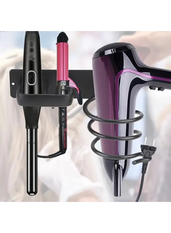 Black Hair Dryer Holder with Hole Punching for Bathroom Barber Shop and Home Iron Storage - Image 1