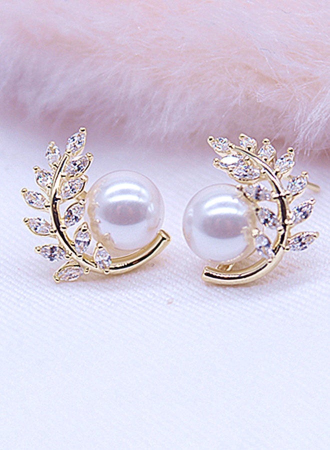 TUNKE Elegant Pearl Stud Earrings ,Crystal Leaf Branch Design, Stylish & Versatile, Perfect Gift for Women - Image 3