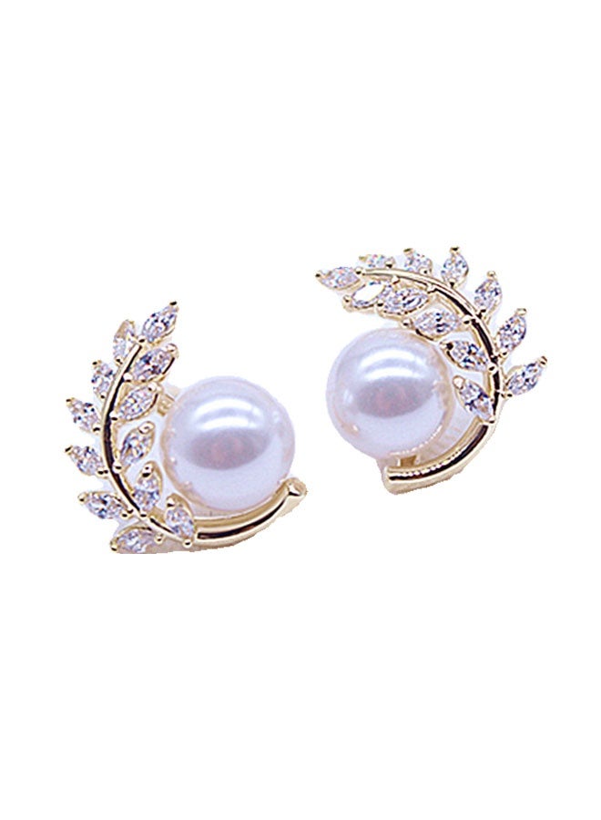 TUNKE Elegant Pearl Stud Earrings ,Crystal Leaf Branch Design, Stylish & Versatile, Perfect Gift for Women - Image 1