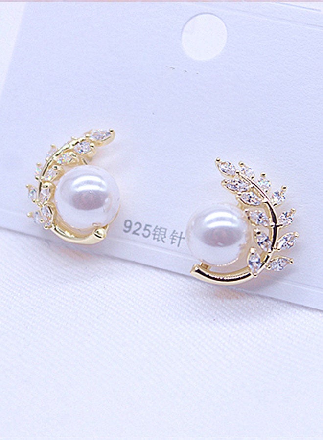 TUNKE Elegant Pearl Stud Earrings ,Crystal Leaf Branch Design, Stylish & Versatile, Perfect Gift for Women - Image 2