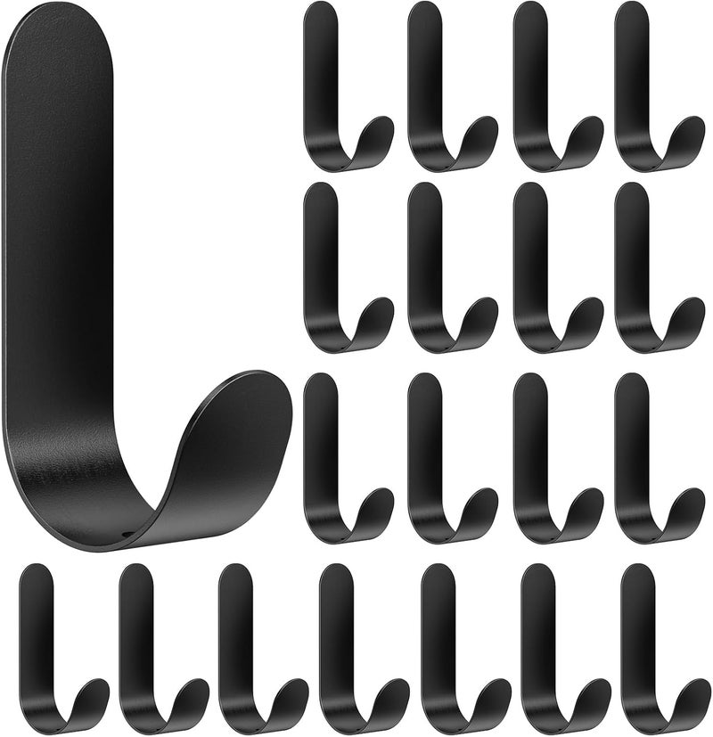 ATDOALL Adhesive Towel Hooks, 20 PCS Stainless Steel Self Adhesive Wall Hooks, Black Heavy Duty Shower Hook, Waterproof Oilproof Rustproof for Bathroom, Kitchen, Living Room - Image 2