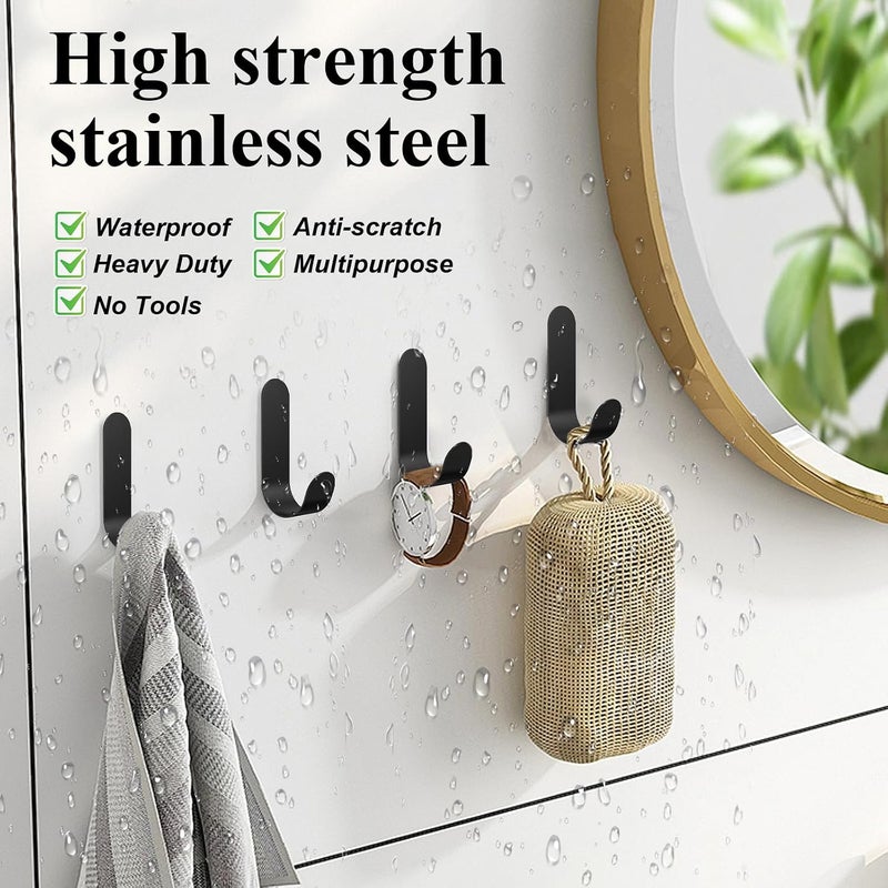 ATDOALL Adhesive Towel Hooks, 20 PCS Stainless Steel Self Adhesive Wall Hooks, Black Heavy Duty Shower Hook, Waterproof Oilproof Rustproof for Bathroom, Kitchen, Living Room - Image 3