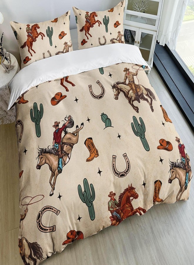 AILONEN Western Cowboy Duvet Cover Set Twin Size, Rodeo Cowboy Riding Bull with Cacti Bedding Set for Teens,Boys Bedroom Decor,Ranch Jomon Comforter Cover,3-Piece, 1 Quilt Cover and 2 Pillowcases - Image 2