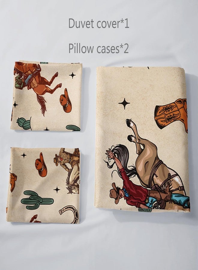 AILONEN Western Cowboy Duvet Cover Set Twin Size, Rodeo Cowboy Riding Bull with Cacti Bedding Set for Teens,Boys Bedroom Decor,Ranch Jomon Comforter Cover,3-Piece, 1 Quilt Cover and 2 Pillowcases - Image 4