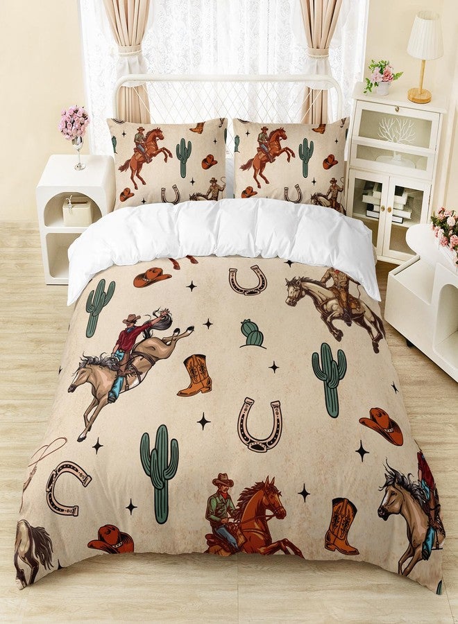 AILONEN Western Cowboy Duvet Cover Set Twin Size, Rodeo Cowboy Riding Bull with Cacti Bedding Set for Teens,Boys Bedroom Decor,Ranch Jomon Comforter Cover,3-Piece, 1 Quilt Cover and 2 Pillowcases - Image 1