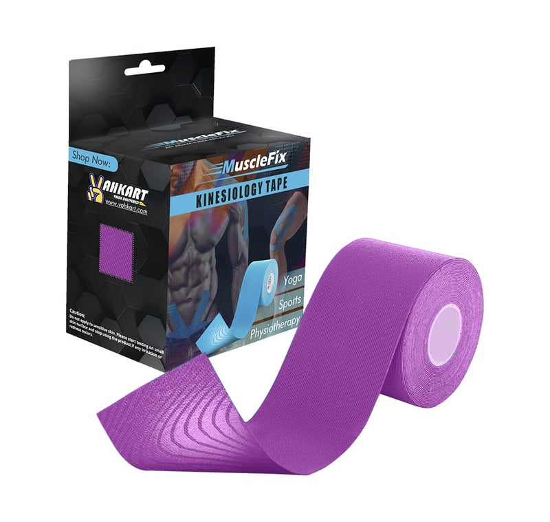 MuscleFix Athletic Sports Kinesiology Tape | Tape for Injury, Muscle Support, Pain Relief, Joint Support and Physiotherapy (5 m * 5 cm) (Purple) - Image 1