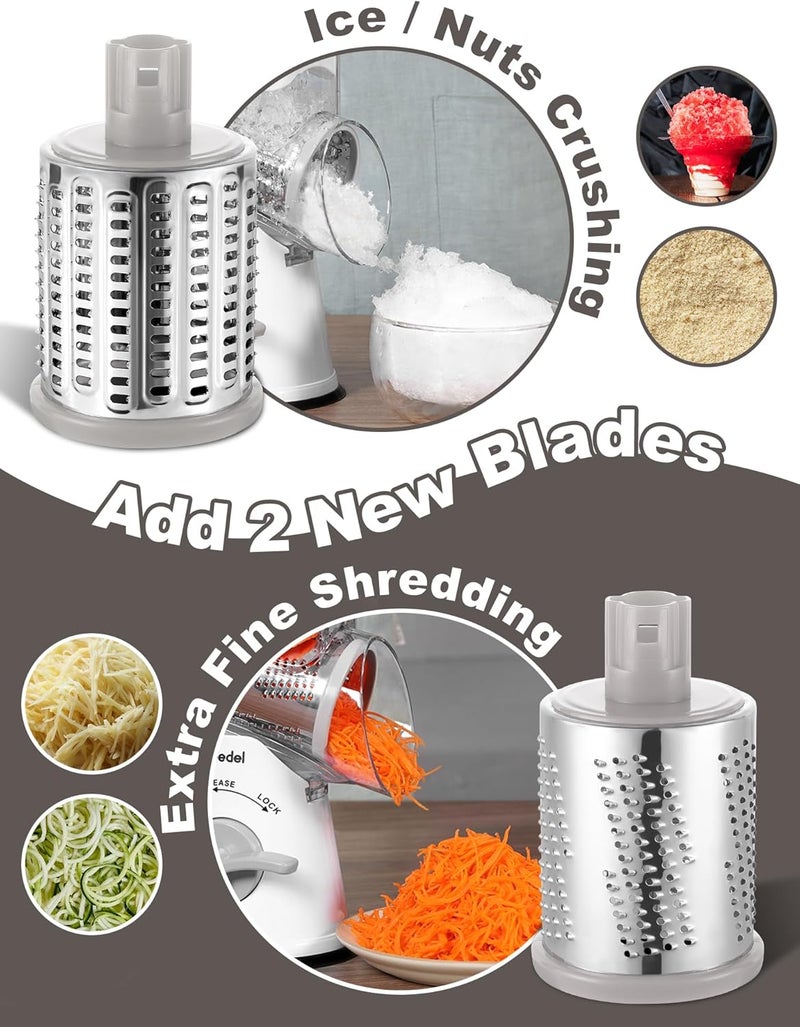Geedel Cheese Grater, Grater for Vegetables with 5 Drum Blades, Vegetable Cutter for Cheese, Ice, Cucumbers, Carrots, Nuts, etc., Slushy Maker Ice Crusher Drum Grater Faster and Easy Cutting (White) - Image 3