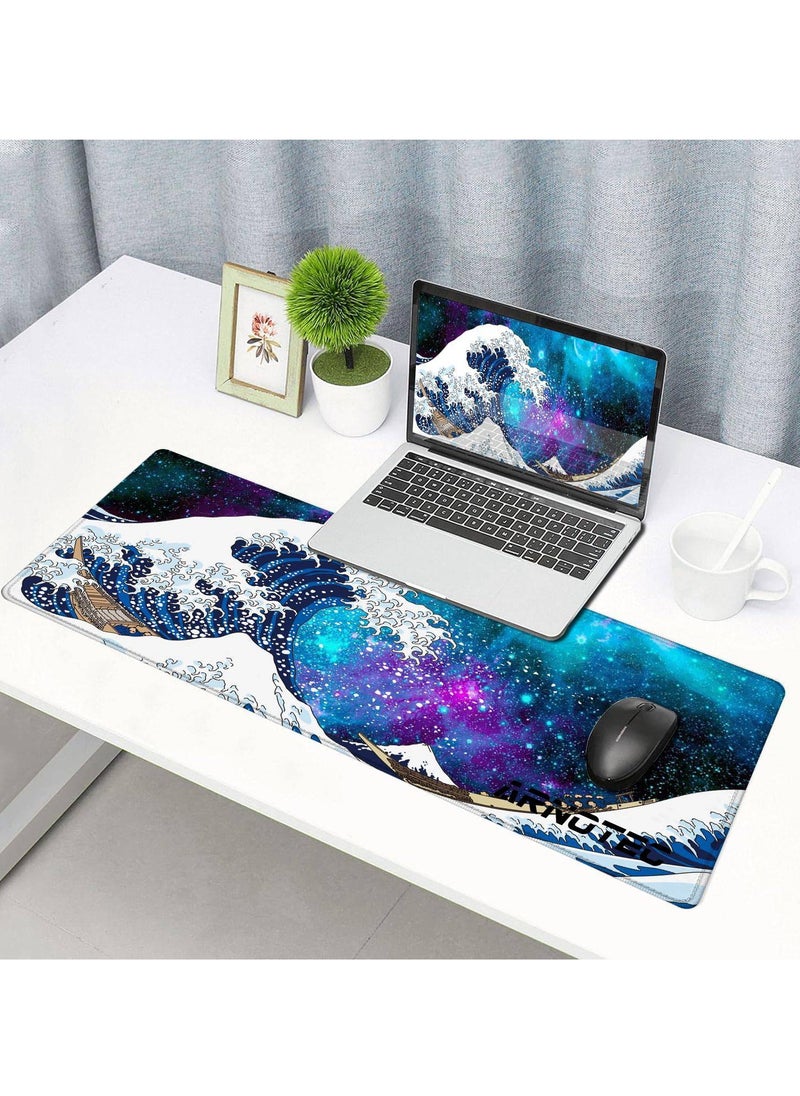 ARNOTEC - Large Mouse Pad 800x300mm Extended Mouse Pad Non-Slip Rubber Base Gaming Mouse pad Office Desk Mat Desk Pad Smooth Cloth Surface wave Keyboard Mouse Pads for Computers - Image 1
