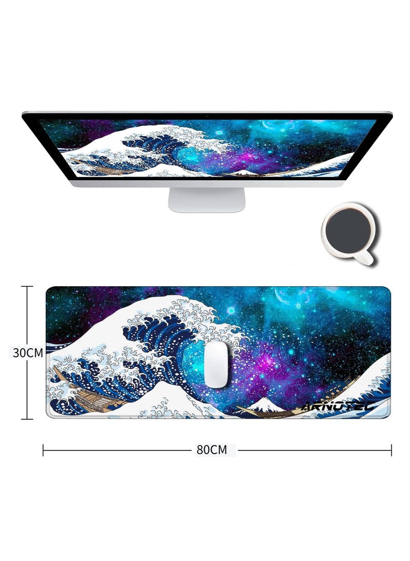 ARNOTEC - Large Mouse Pad 800x300mm Extended Mouse Pad Non-Slip Rubber Base Gaming Mouse pad Office Desk Mat Desk Pad Smooth Cloth Surface wave Keyboard Mouse Pads for Computers - Image 1