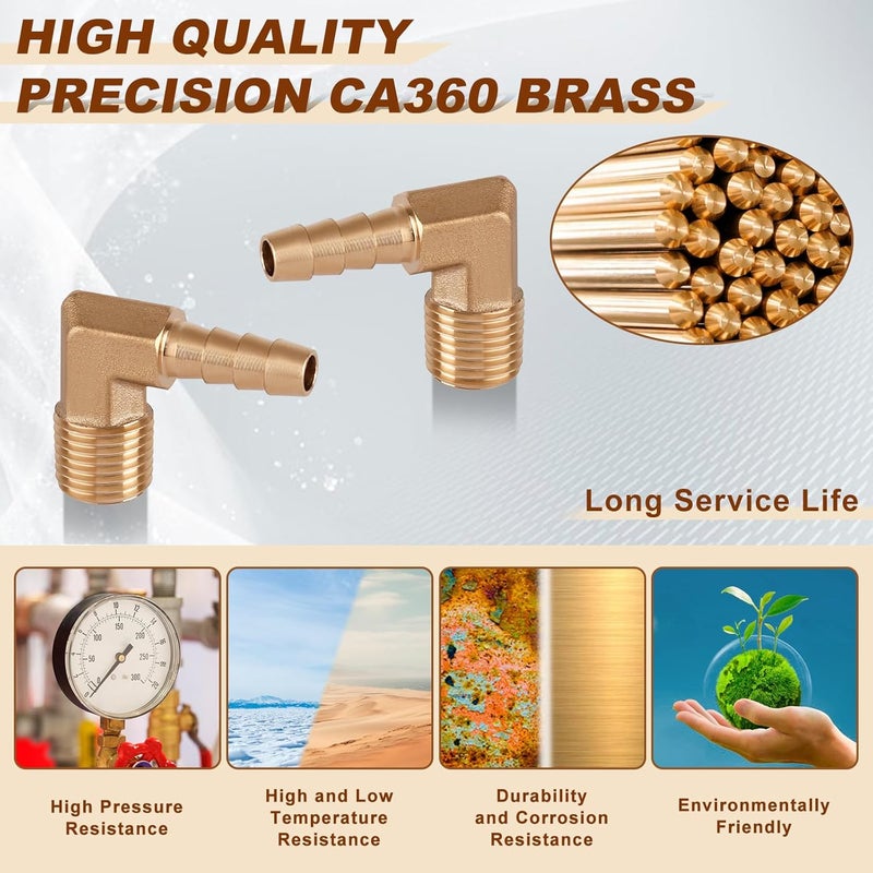 boeray 5pcs Brass Hose Barb Fittings 90 Degree Elbow 1/4 Inch Barb to 1/4 Inch NPT Male Thread Air Hose Fittings Adapter Connector Water Fuel Air Line Fittings Elbow Fittings - Image 3