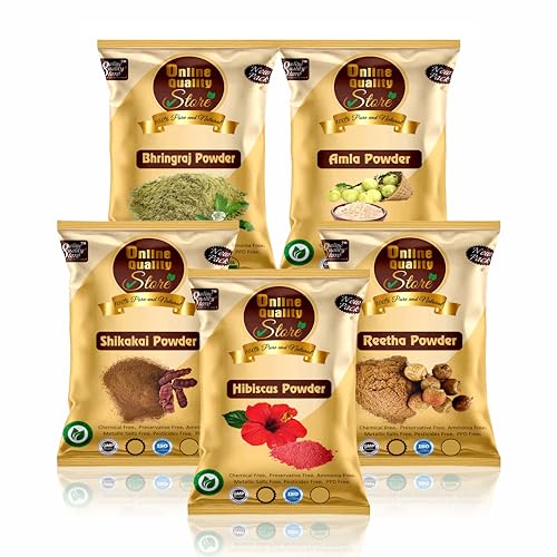 Online Quality Store متجر الجودة عبر الإنترنت - مسحوق الأملا، الريثا، الشيكاكاي، بهرينغراج والكركديه للشعر | أريثا | ريثا | صابون الجوز | الهندي جوسبيري | بهرينغراج عضوي | كركديه / جودهال / مسحوق جودهال فول (عبوة من 5، 50 جرام لكل منها، إجمالي 250 جرام عبوة) - Image 1