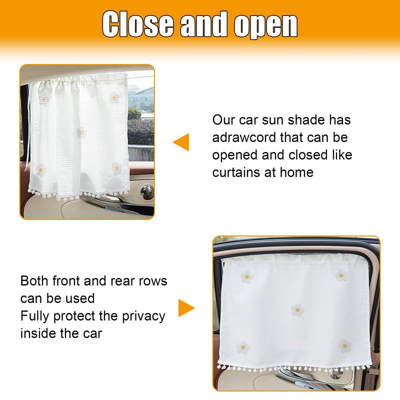 DUSCOKE Car Side Window Sun Shade Privacy Curtain for Baby - Blackout UV Protection Car Window Shades with Suction Cup for Back Seat - Cute Auto Camping Windows Screen Shades (Five Small Flowers) - Image 4