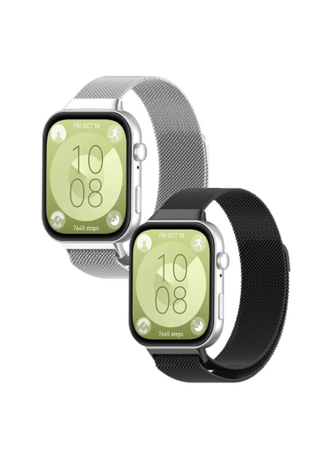 PULUZ 2 Pcs Metal Bands for Huawei Watch Fit 4 Pro/4/3 Strap, Adjustable Stainless Steel With Magnetic Buckle for Hua-wei Watch Fit 4 Pro/4/3 Men Women - Image 1