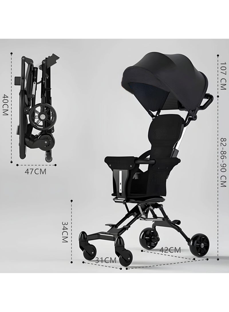 Easy-to-use, four-wheeled foldable stroller for children, which can be transported inside the plane.Black color  - Image 2