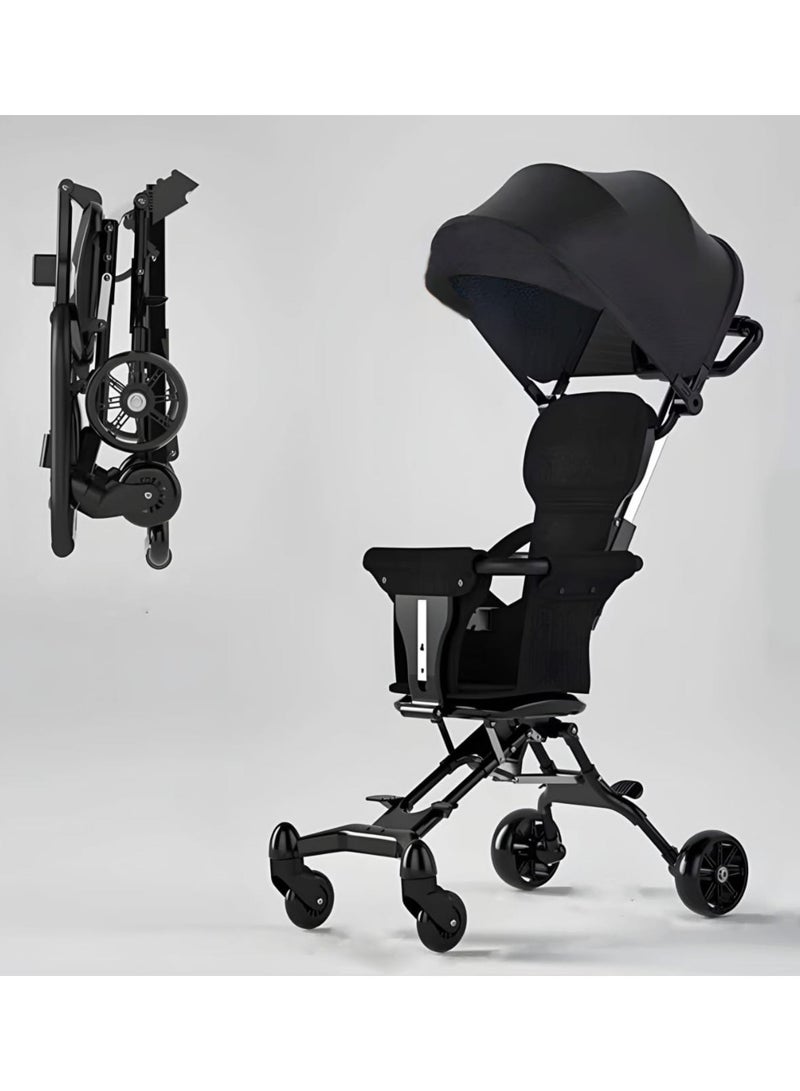Easy-to-use, four-wheeled foldable stroller for children, which can be transported inside the plane.Black color  - Image 1
