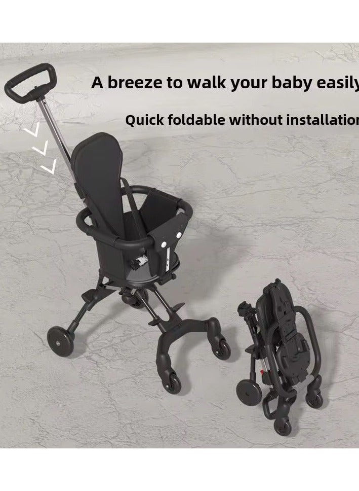 Easy-to-use, four-wheeled foldable stroller for children, which can be transported inside the plane.Black color  - Image 4