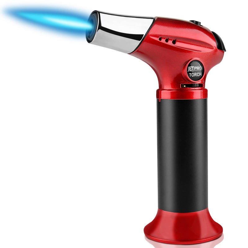 JETPRO Butane Kitchen Torch Lighter Cooking Refillable Torch with Adjustable Flame and Safety Lock for Desserts BBQ Kitchen (Butane Gas Not Included) (red) - Image 1