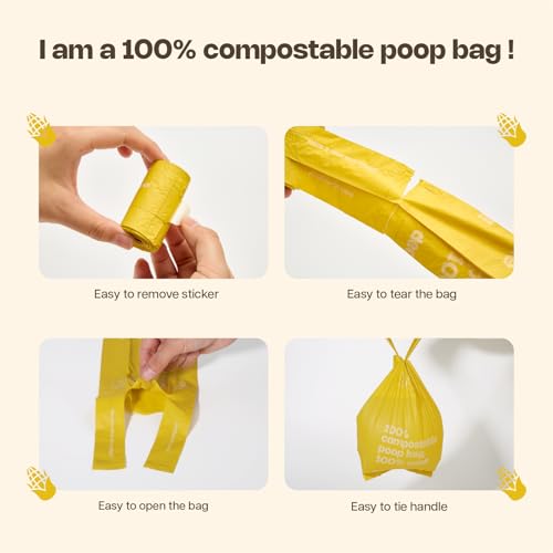 Deo Doo Compostable Dog Poop Bags with Handles 144 Count - Biodegradable Poop Bags for Dogs, Leak Proof, Extra Thick, ASTM D6400 Certified, Unscented - Image 4