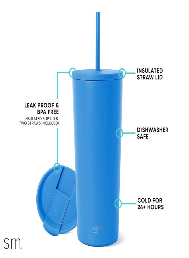 Simple Modern Insulated Tumbler with Lid and Straw | Iced Coffee Cup Reusable Stainless Steel Water Bottle Travel Mug | Gifts for Women Men Her Him | Classic Collection | 24oz | Supersonic Blue - Image 2
