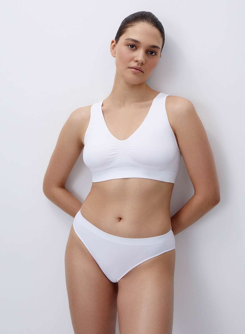 Belle YOU Seamless Push-Up Top for Women with Wide Straps and Deep V-Neck, Nude & White, Comfortable Bust Support - Image 2