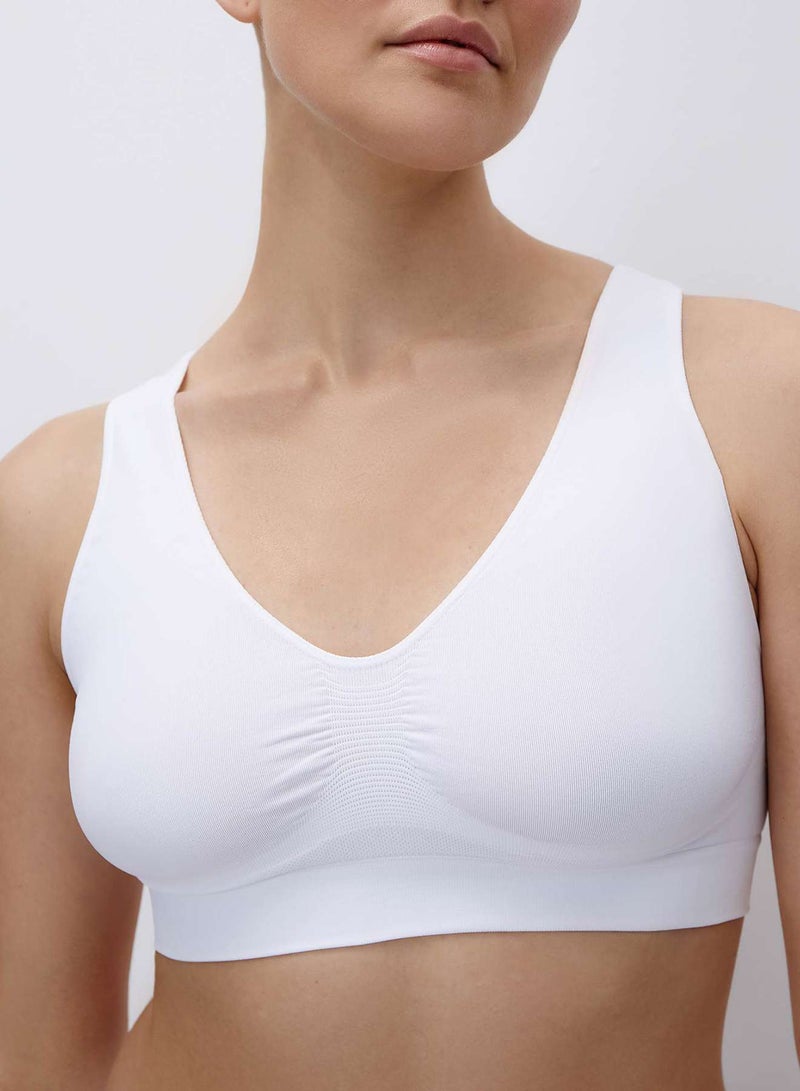 Belle YOU Seamless Push-Up Top for Women with Wide Straps and Deep V-Neck, Nude & White, Comfortable Bust Support - Image 1