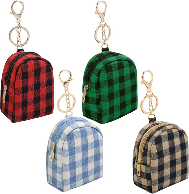 AIBFRID 4Pcs Mini Backpack Keychain,Cute Cosmetic Bag for Women,PU Leather Makeup Bag Key Pocket Lipstick Bag Card Holder Data Cable Organizer Zipper Pouch - Image 1