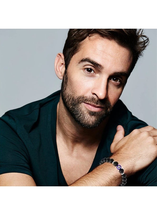 سوار للرجال مصنوع من الأحجار الطبيعية لسحر الحماية والحظ الجيد للأولاد باللون الأسود - Image 4