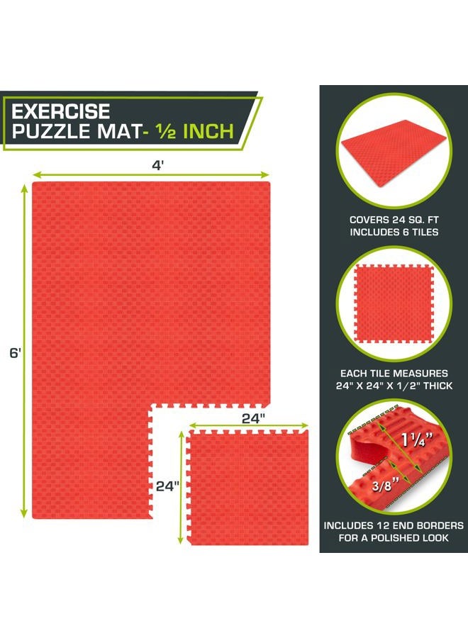 ProSourceFit Exercise Puzzle Mat ½-in, Checkered EVA Foam Floor Tiles w/Non-Slip Texture, Gym Mat w/Interlocking Foam Tiles for Adjustable Surface, Shock Absorbing, Waterproof Gym Flooring, Red - Image 2