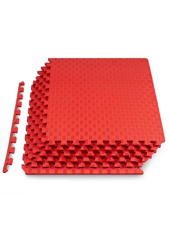 ProSourceFit Exercise Puzzle Mat ½-in, Checkered EVA Foam Floor Tiles w/Non-Slip Texture, Gym Mat w/Interlocking Foam Tiles for Adjustable Surface, Shock Absorbing, Waterproof Gym Flooring, Red - Image 1