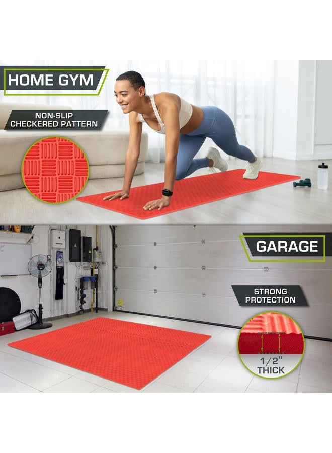 ProSourceFit Exercise Puzzle Mat ½-in, Checkered EVA Foam Floor Tiles w/Non-Slip Texture, Gym Mat w/Interlocking Foam Tiles for Adjustable Surface, Shock Absorbing, Waterproof Gym Flooring, Red - Image 4