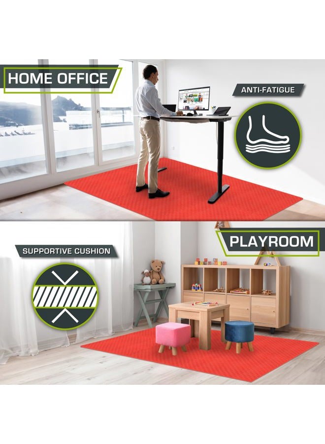 ProSourceFit Exercise Puzzle Mat ½-in, Checkered EVA Foam Floor Tiles w/Non-Slip Texture, Gym Mat w/Interlocking Foam Tiles for Adjustable Surface, Shock Absorbing, Waterproof Gym Flooring, Red - Image 3