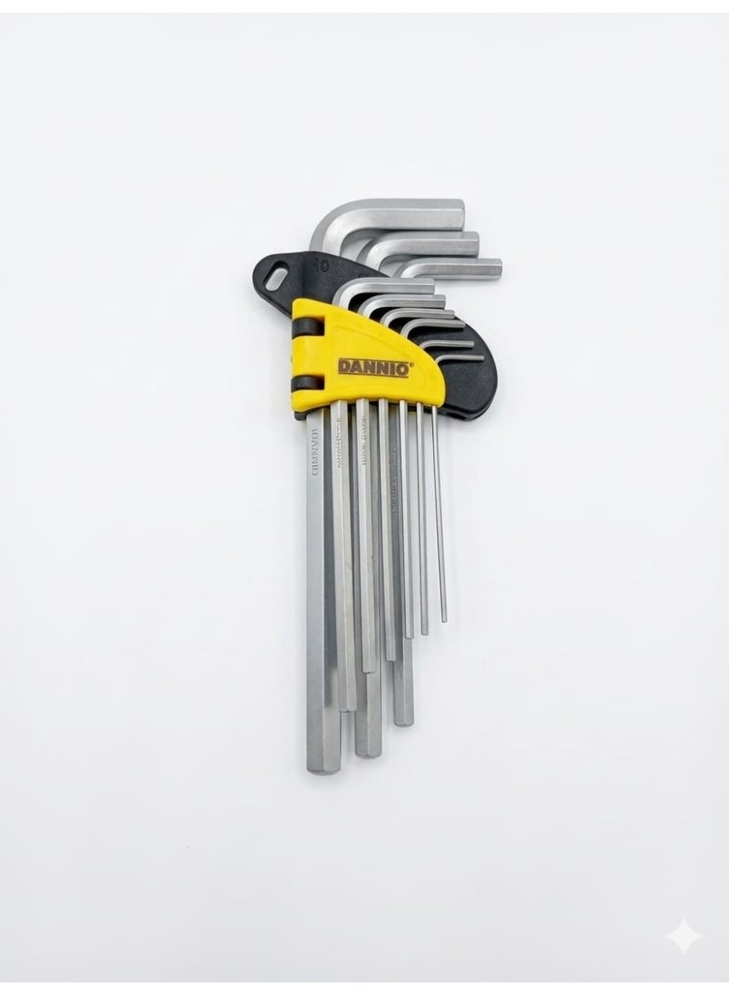 Dannio 9 Pcs H-Allen Wrench Key Set with LONG ARMS, Hex Key Set HX from 1/16 to 3/8 Inch in Plastic Clip. all End Long Allen Wrench Set, Folding Hex Allen Keys, L-Wrench Hex Tool Kit - Image 1