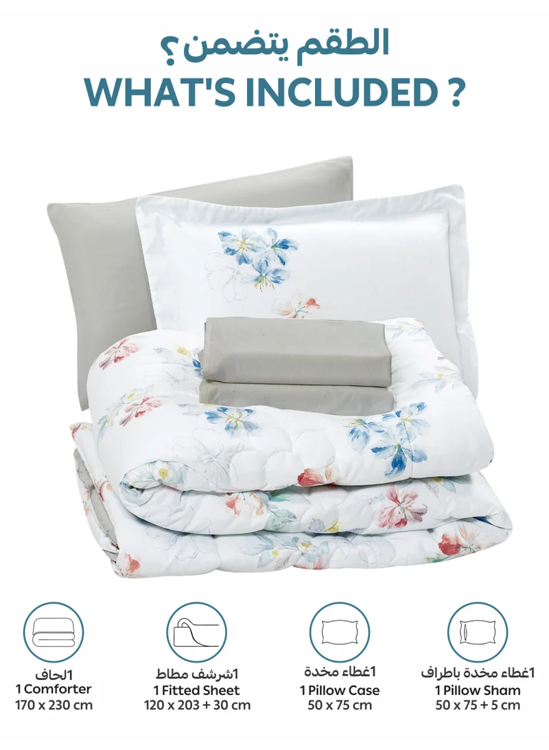 Donetella Bedding Comforter Set, twin Size Fits 120x200 cm - 4-Pcs Digital Print Quilted Bed Set, Microfiber Fabric - 1 Comforter, 1 Fitted Sheet, 1 Pillow Shams, 1 Pillowcases.