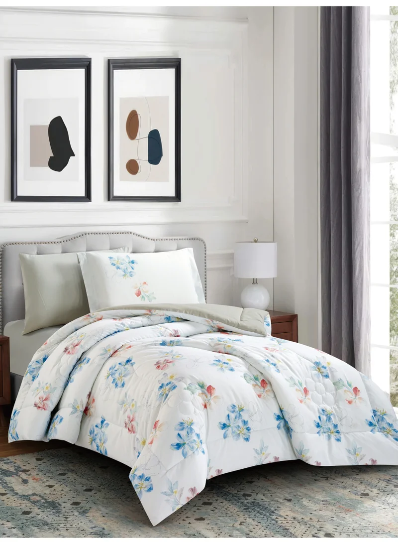 Donetella Bedding Comforter Set, twin Size Fits 120x200 cm - 4-Pcs Digital Print Quilted Bed Set, Microfiber Fabric - 1 Comforter, 1 Fitted Sheet, 1 Pillow Shams, 1 Pillowcases.